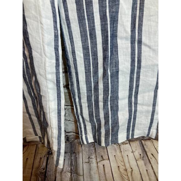 Ellen Tracy Linen Pants Womens 10 Navy & White Striped Beachy Wide Leg Pockets - Picture 7 of 15